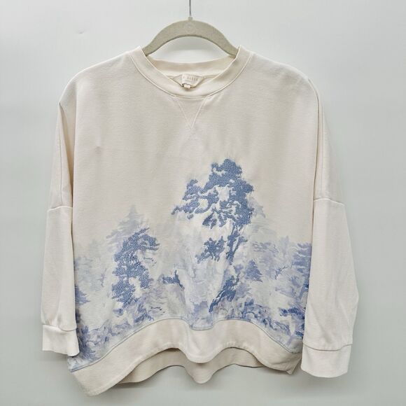 Ted Baker Womens Saina Sweatshirt 2 Cropped White Blue Toile Embroidered Artsy - Picture 3 of 13